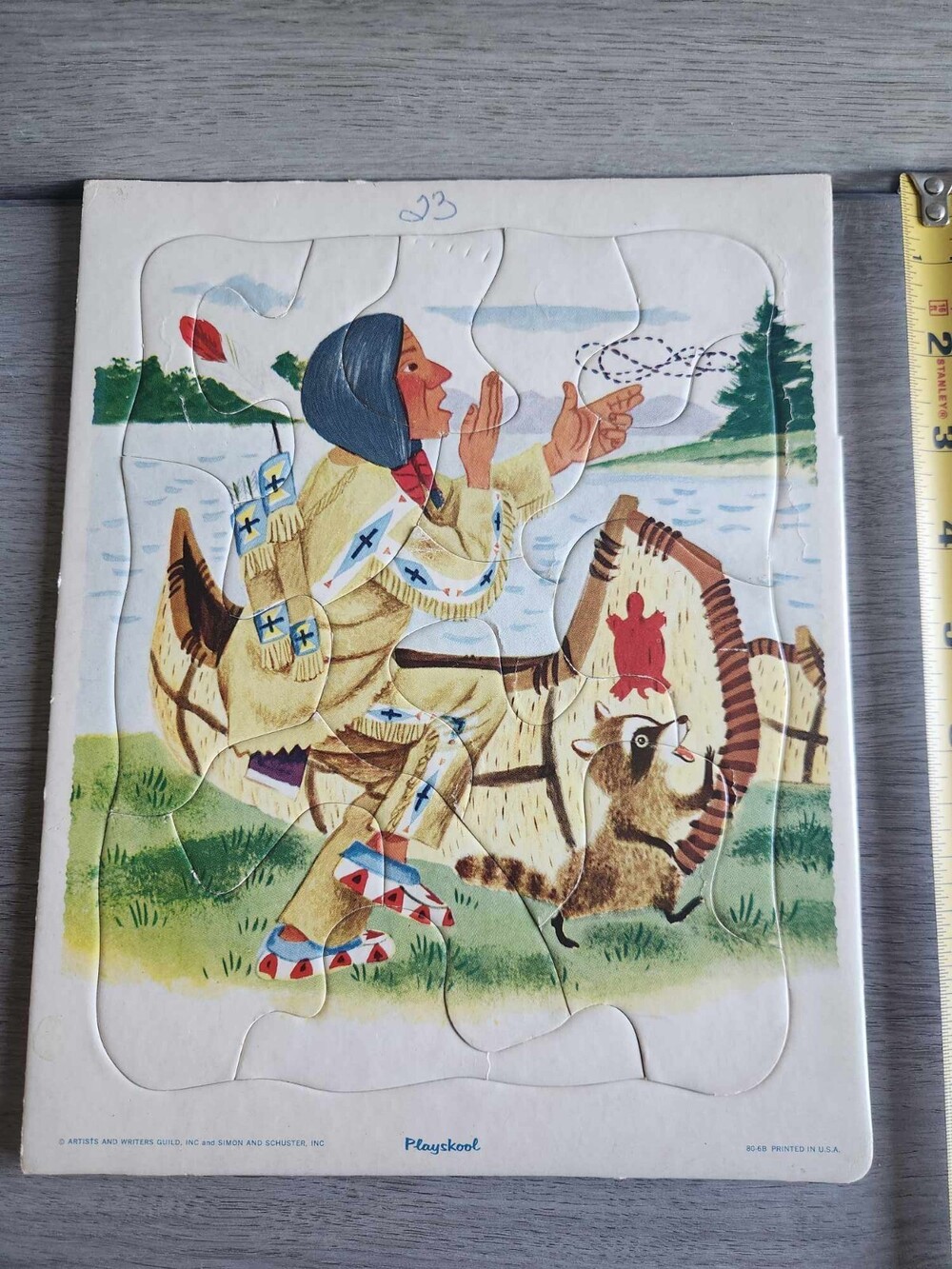 Playskool Vintage Tray Frame Puzzle Golden Press Playschool 80-6B Chief + Racoon